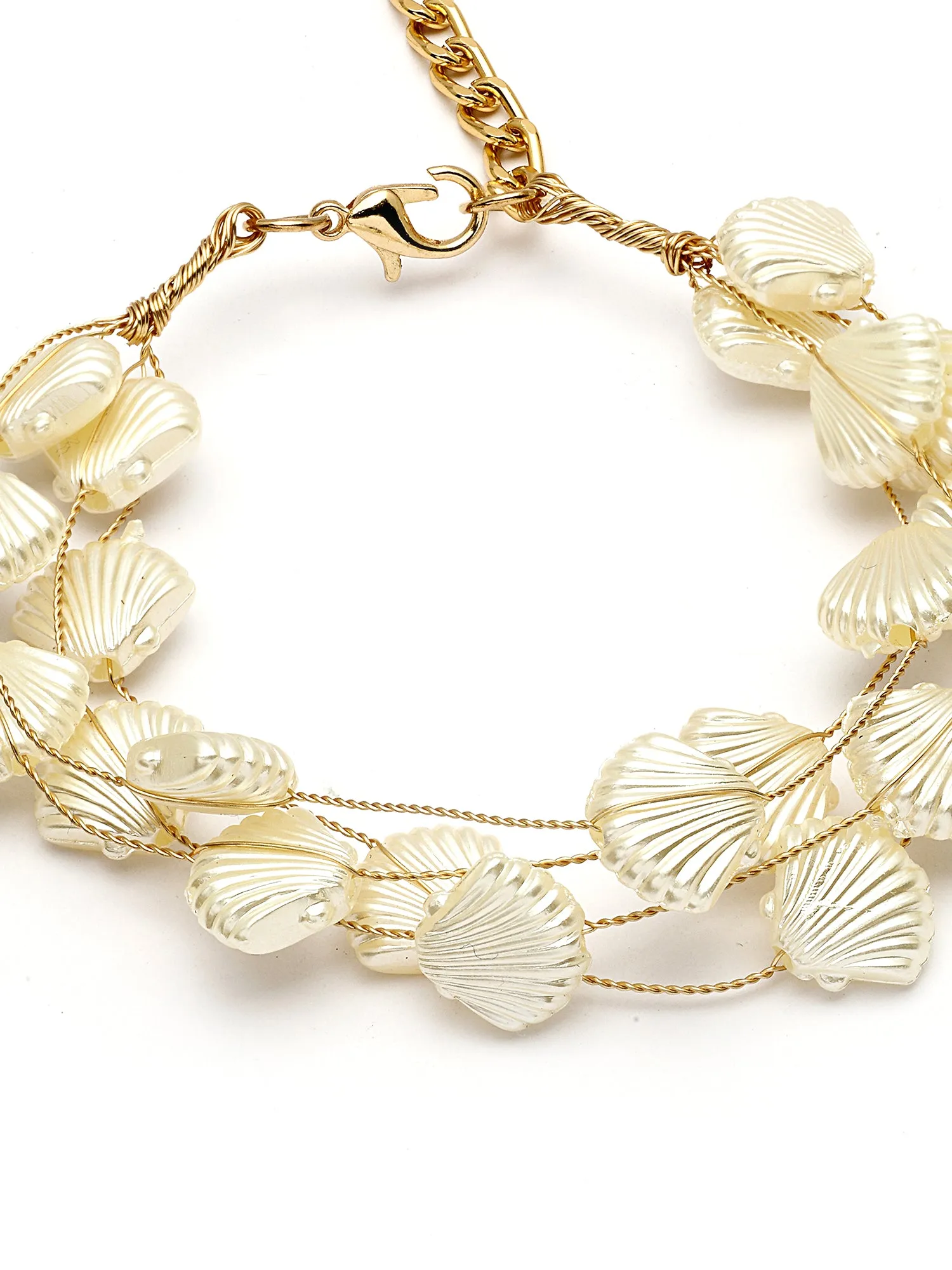 Bohey by KARATCART Gold Plated Multilayer Shell Design Baroque Pearl Chain Bracelet for Women