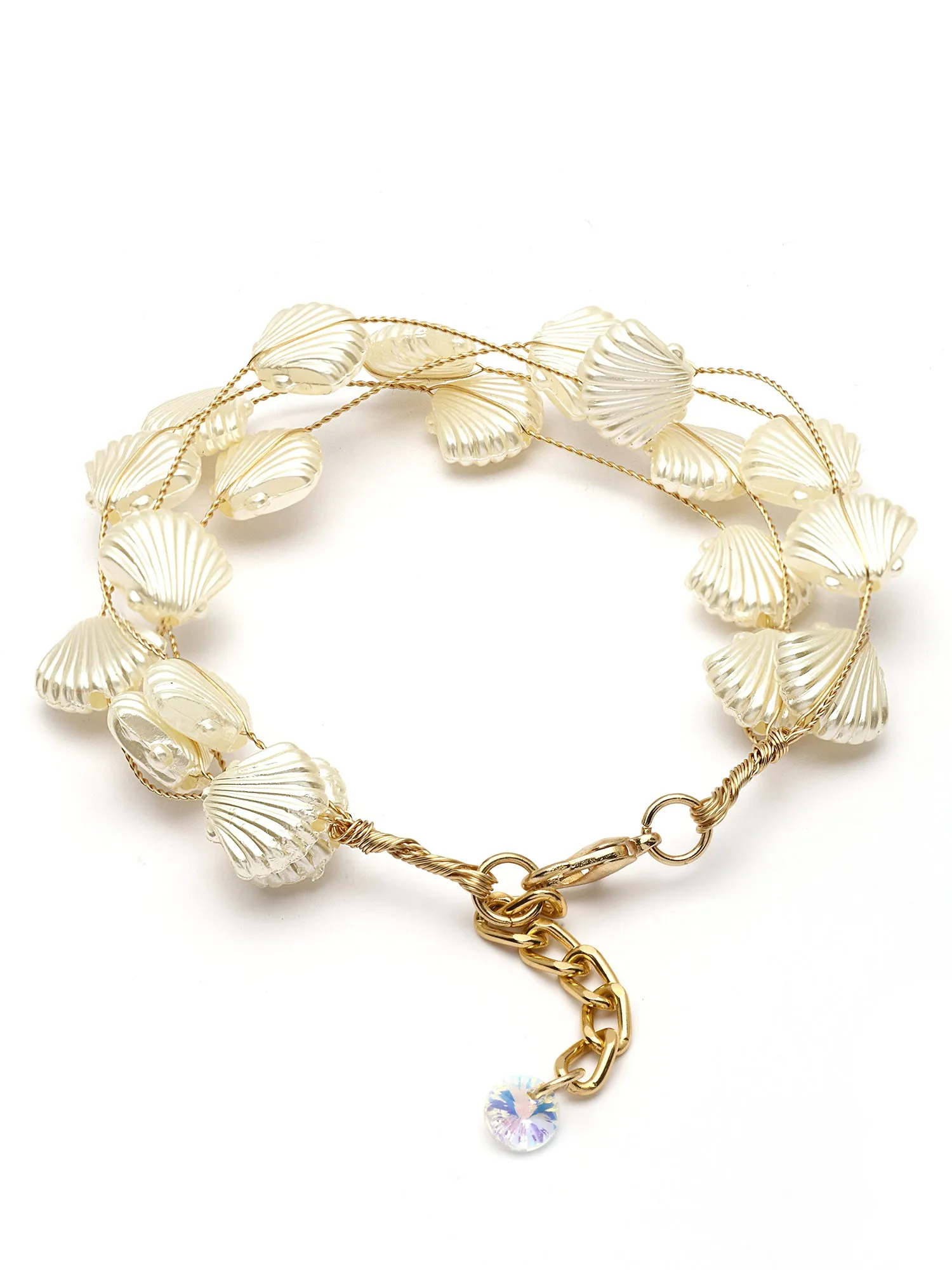 Bohey by KARATCART Gold Plated Multilayer Shell Design Baroque Pearl Chain Bracelet for Women