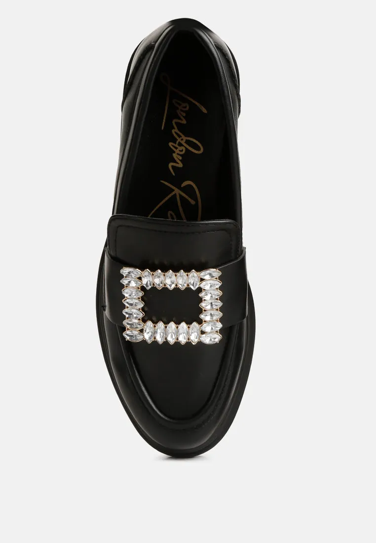 Bossi Faux Leather Loafers With Buckle Embellishment By Ruw
