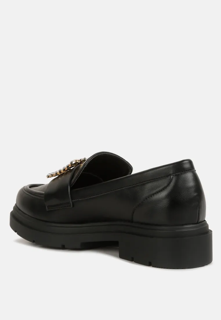 Bossi Faux Leather Loafers With Buckle Embellishment By Ruw