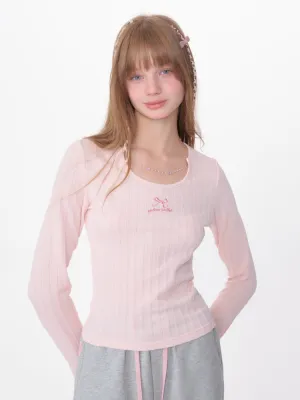 Bow Embroidery Chain Texture Knit Sweater
