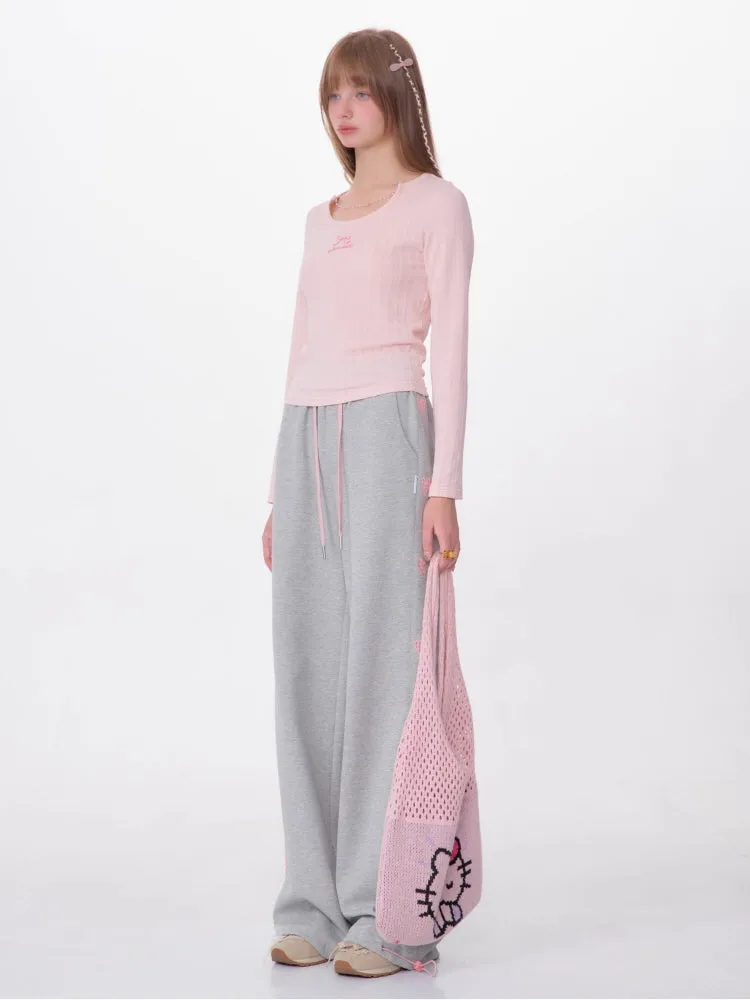 Bow Embroidery Chain Texture Knit Sweater