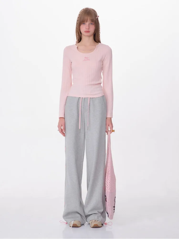 Bow Embroidery Chain Texture Knit Sweater
