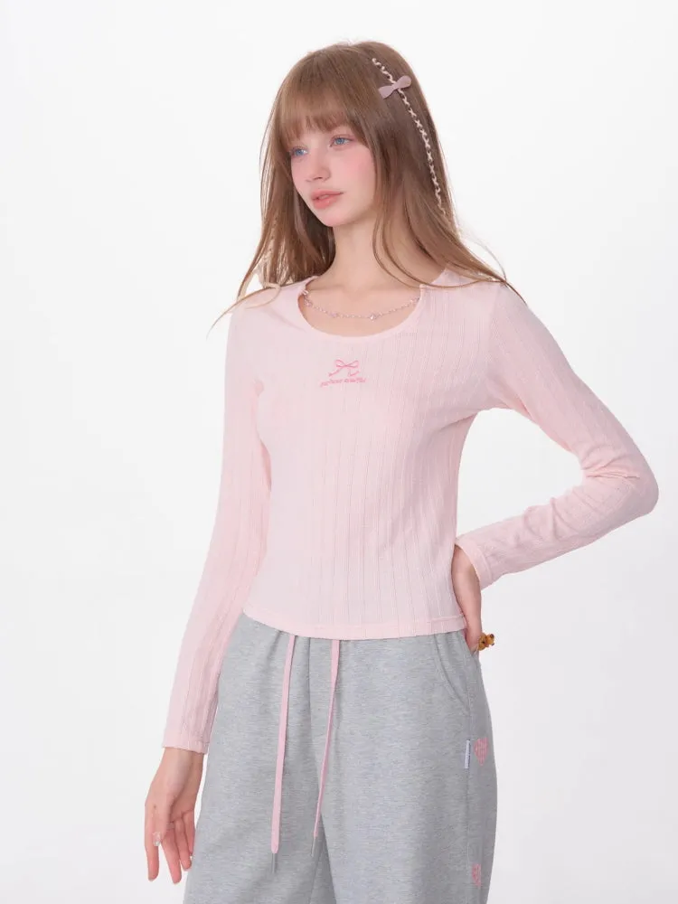 Bow Embroidery Chain Texture Knit Sweater