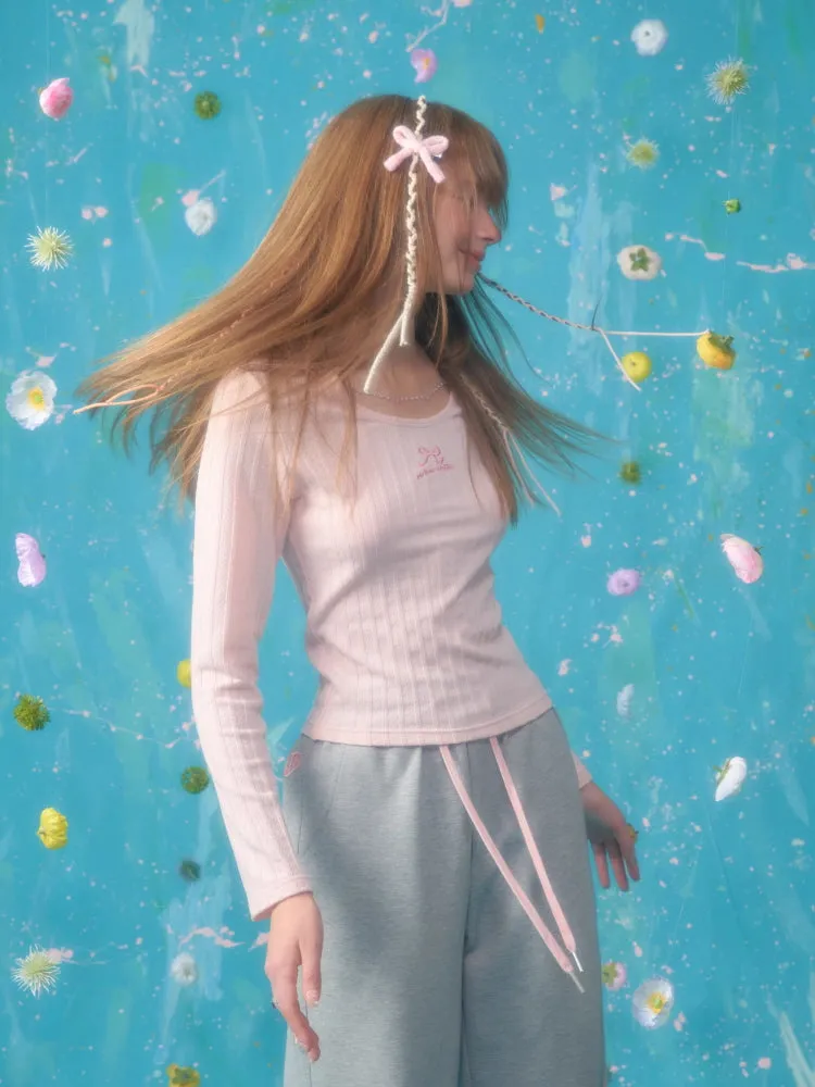 Bow Embroidery Chain Texture Knit Sweater