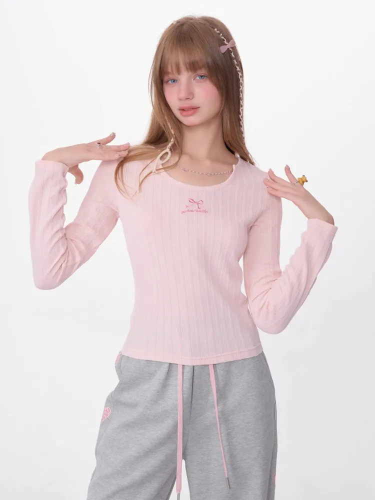 Bow Embroidery Chain Texture Knit Sweater