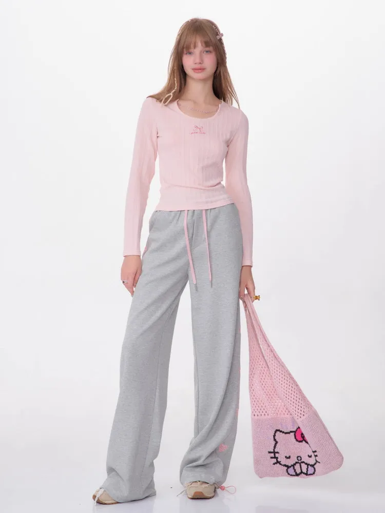 Bow Embroidery Chain Texture Knit Sweater