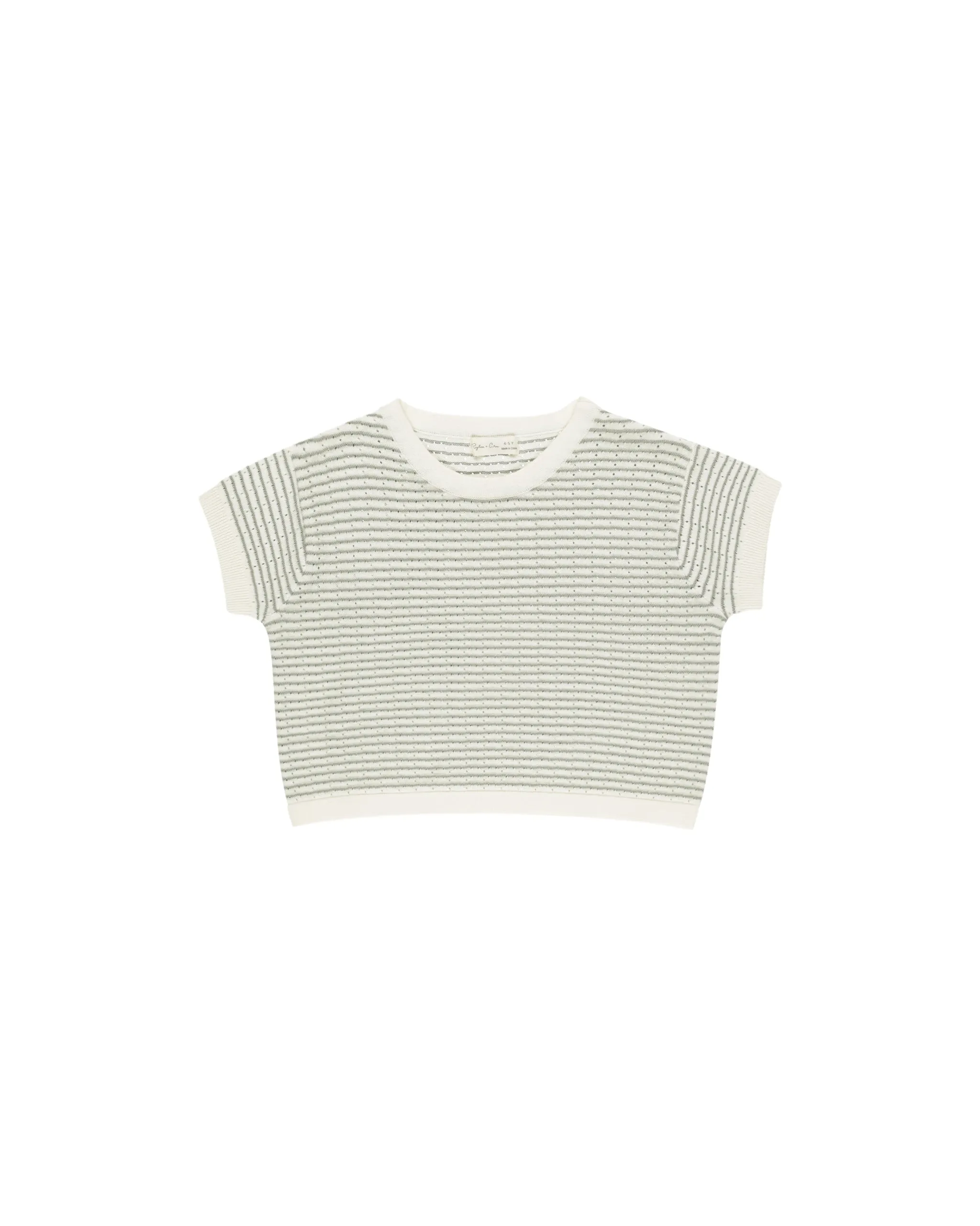 Boxy Crop Knit Tee || Sage Stripe