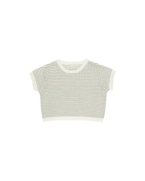 Boxy Crop Knit Tee || Sage Stripe