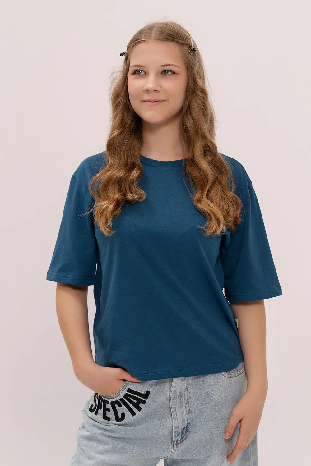 Boxy Fit Cotton Shirt - Blue