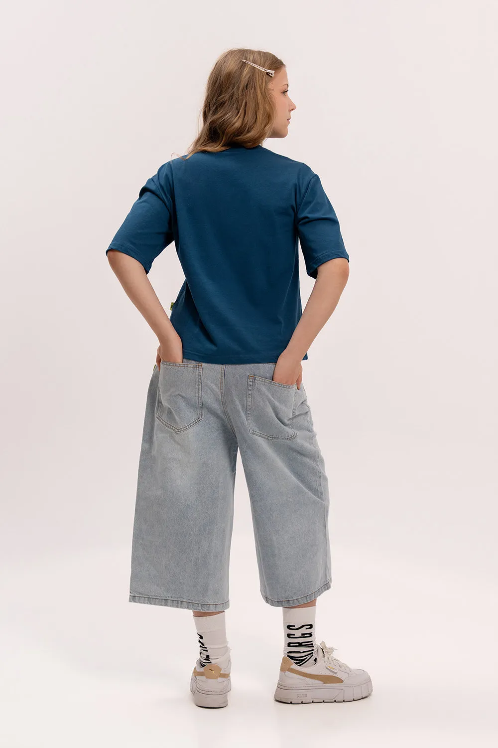 Boxy Fit Cotton Shirt - Blue