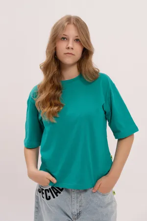 Boxy Fit Cotton Shirt - Teal Green
