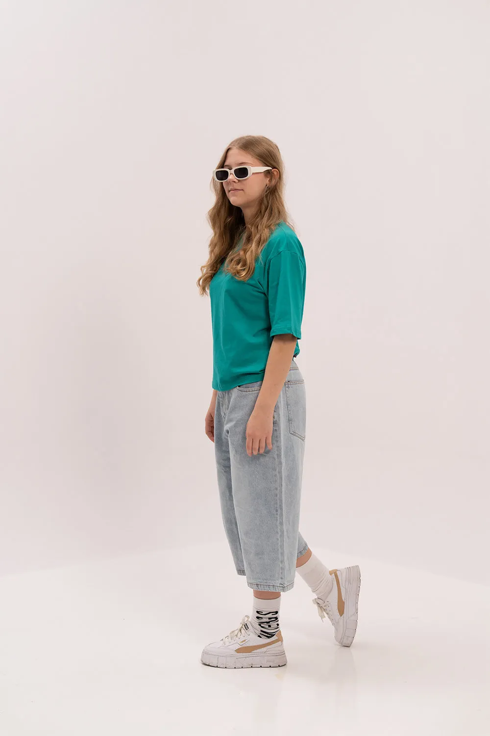 Boxy Fit Cotton Shirt - Teal Green