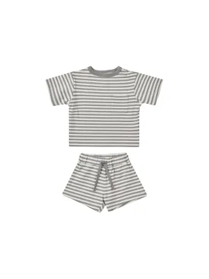 Boxy Tee with Pocket   Short- Lagoon Stripe