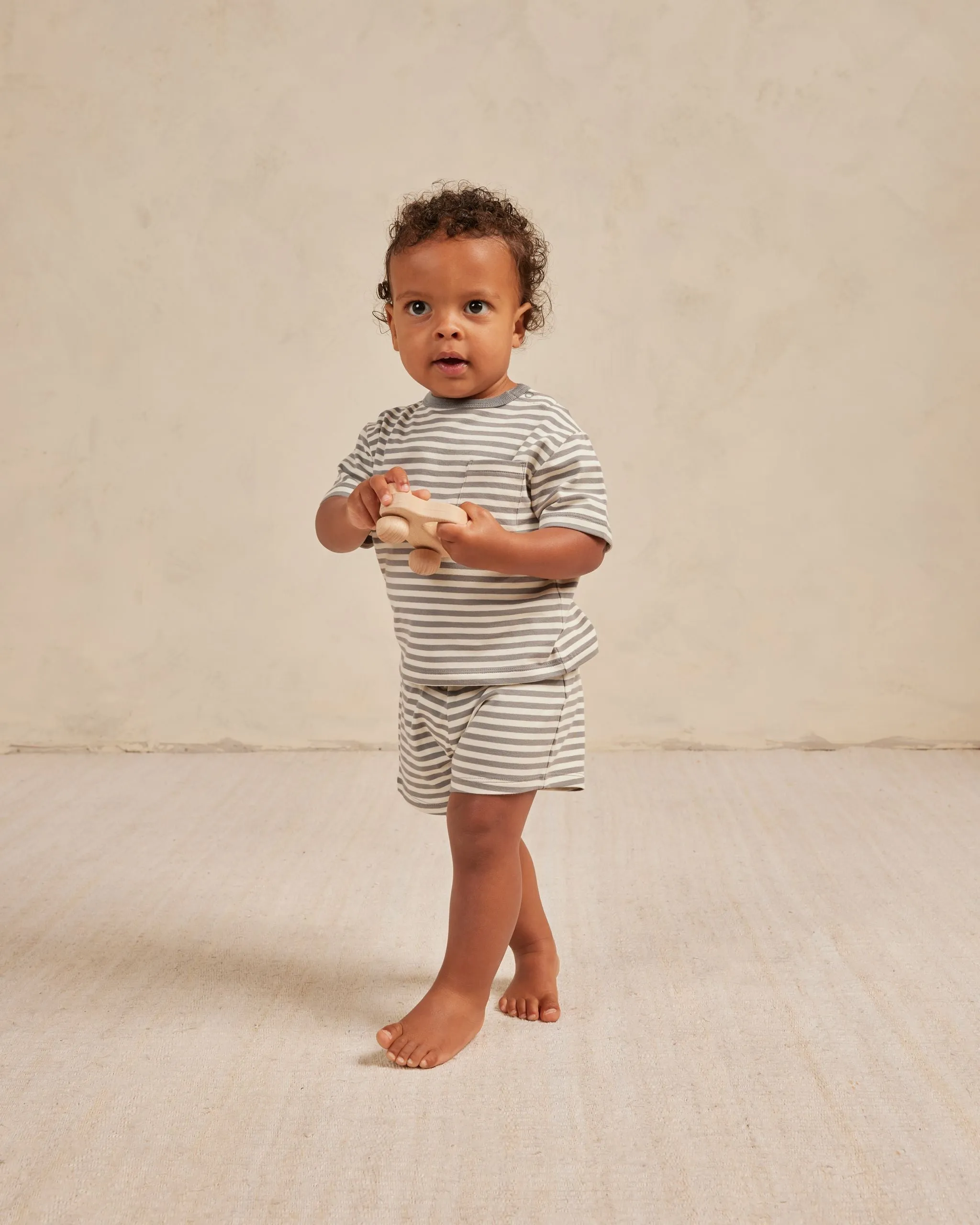 Boxy Tee with Pocket   Short- Lagoon Stripe