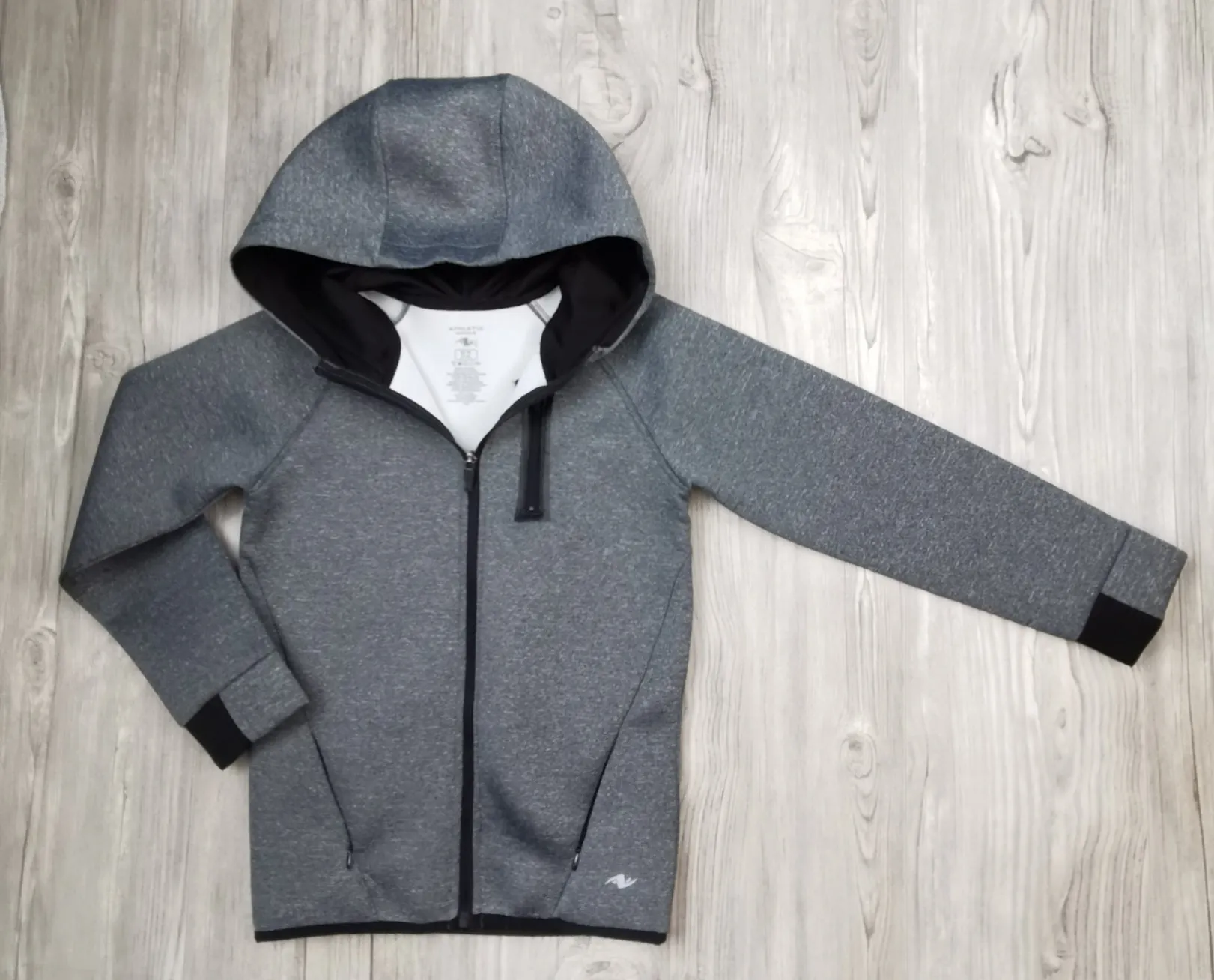 BOY SIZE MEDIUM (7/8 YEARS) ATHLETIC WORKS, Zippered Athletic Jacket, Hooded EUC B35