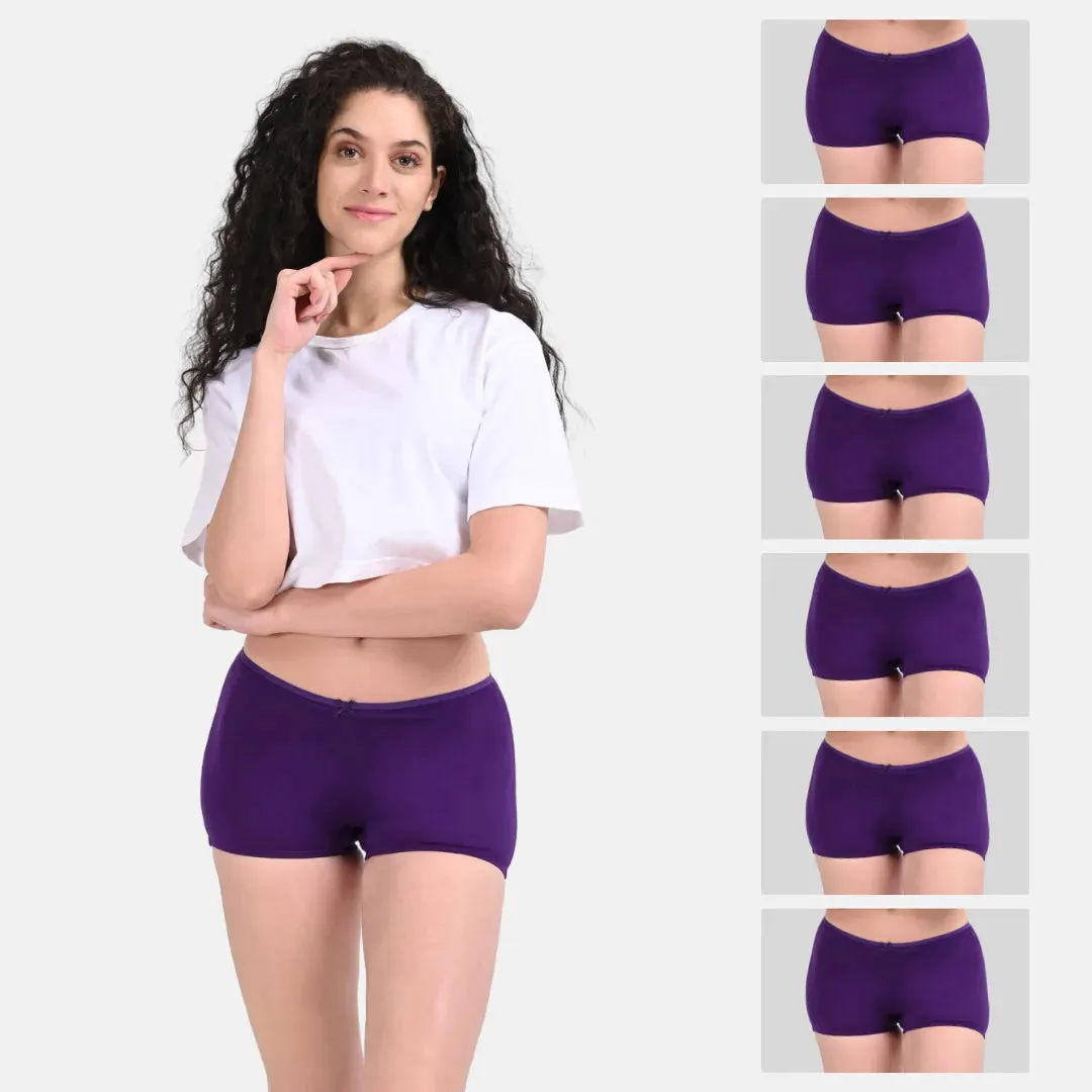 BrZee Boyshorts | Lightweight Cotton-Elastane Fabric | Super Stretchy For Comfort | No Visible Panty Lines | Pack Of 6