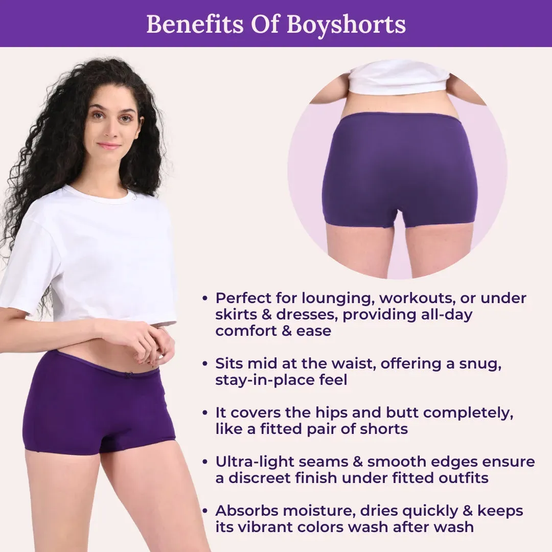 BrZee Boyshorts | Lightweight Cotton-Elastane Fabric | Super Stretchy For Comfort | No Visible Panty Lines | Pack Of 6
