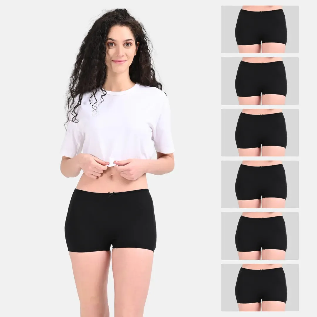 BrZee Boyshorts | Lightweight Cotton-Elastane Fabric | Super Stretchy For Comfort | No Visible Panty Lines | Pack Of 6