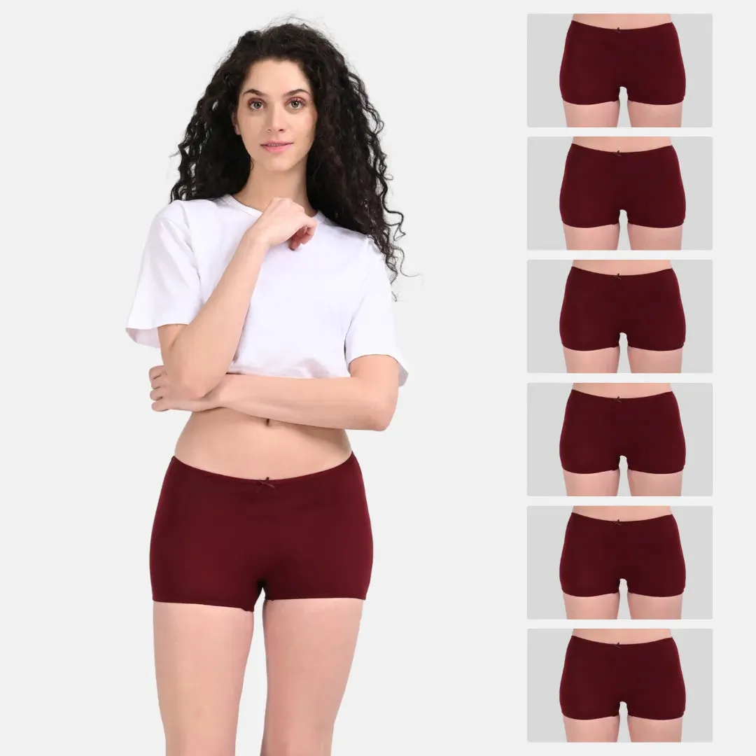 BrZee Boyshorts | Lightweight Cotton-Elastane Fabric | Super Stretchy For Comfort | No Visible Panty Lines | Pack Of 6