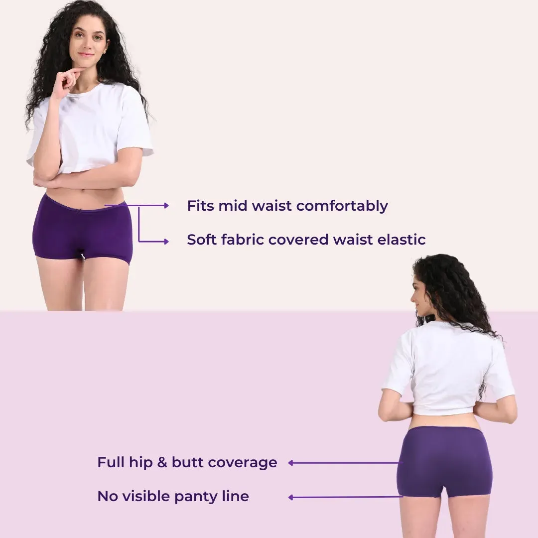 BrZee Boyshorts | Lightweight Cotton-Elastane Fabric | Super Stretchy For Comfort | No Visible Panty Lines | Pack Of 6