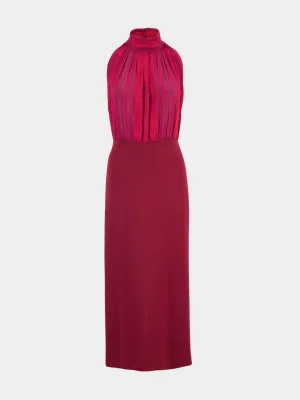 Burgundy Halterneck Silk Maxi Dress
