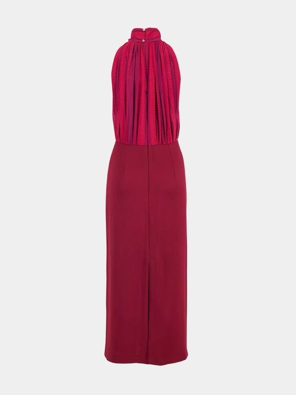 Burgundy Halterneck Silk Maxi Dress