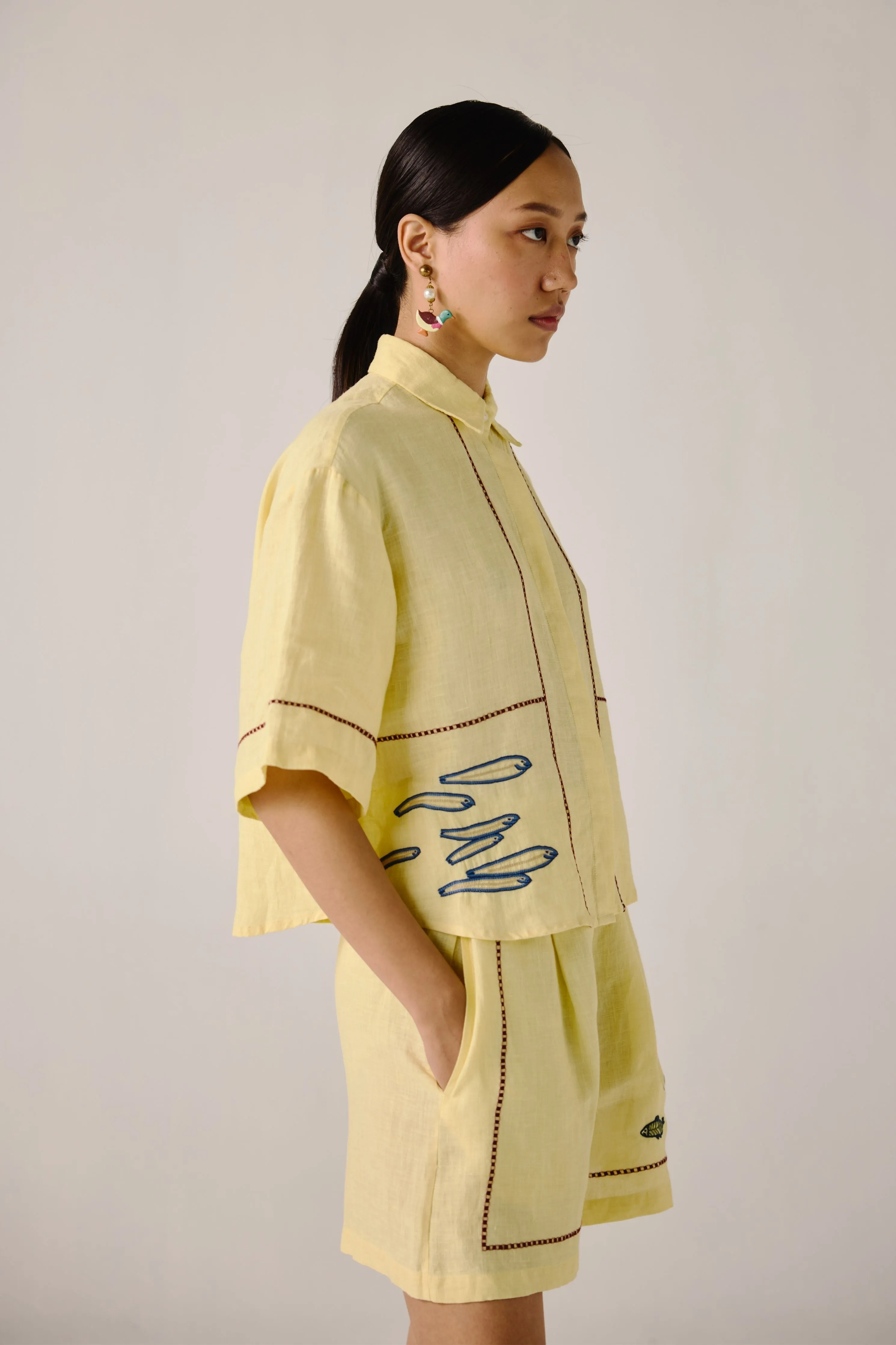 Butter Yellow Fish Embroidery Leo Set