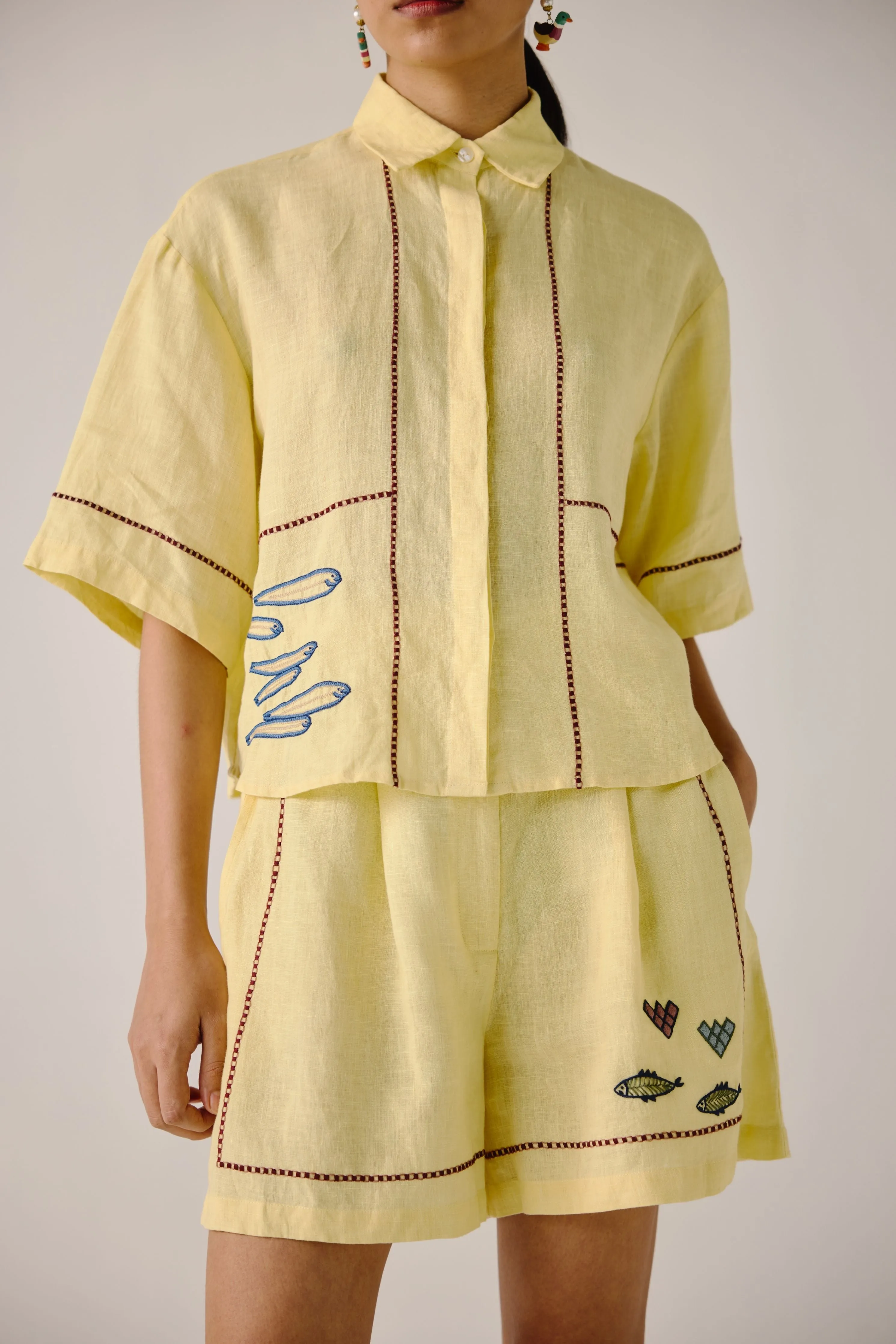 Butter Yellow Fish Embroidery Leo Set
