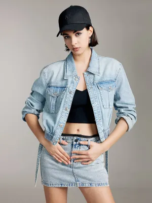 Cargo Style Denim Shirt With Ribbon