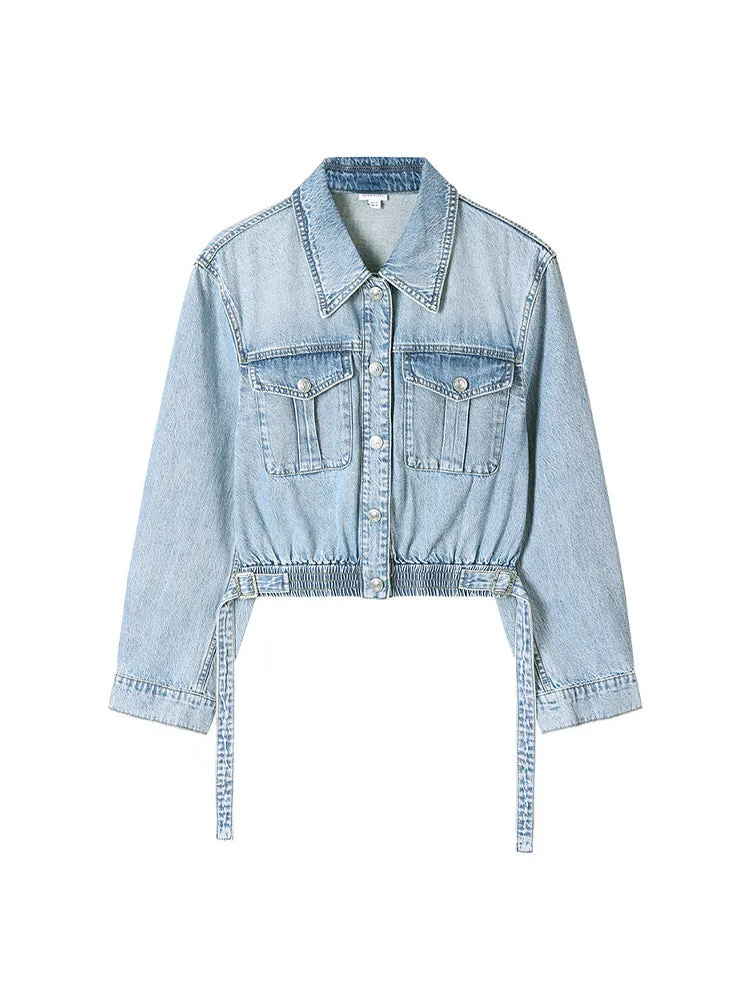 Cargo Style Denim Shirt With Ribbon