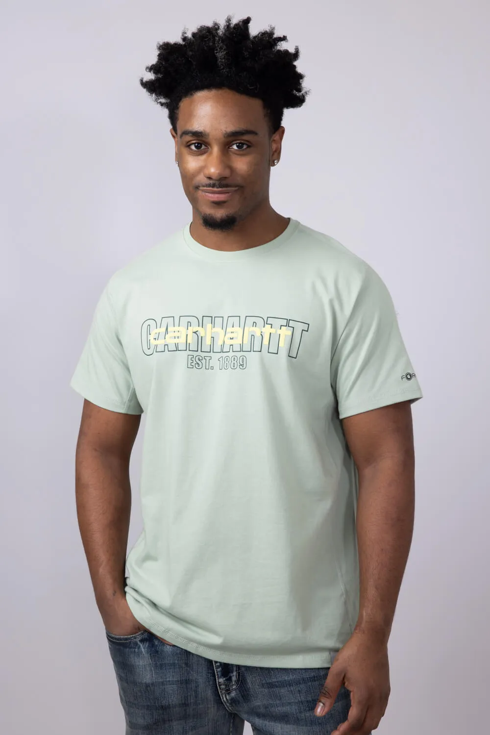 Carhartt Force Relaxed Fit Midweight Logo T-Shirt for Men in Sage | 106653-G17-SAGE