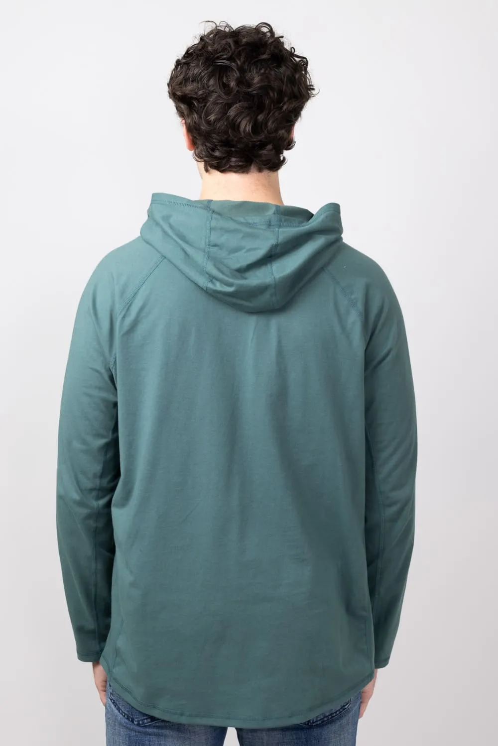 Carhartt Force Relaxed Fit Midweight Long Sleeve Logo Hooded T-Shirt for Men in Frosted Balsam | 106654-GH6-BALSAM