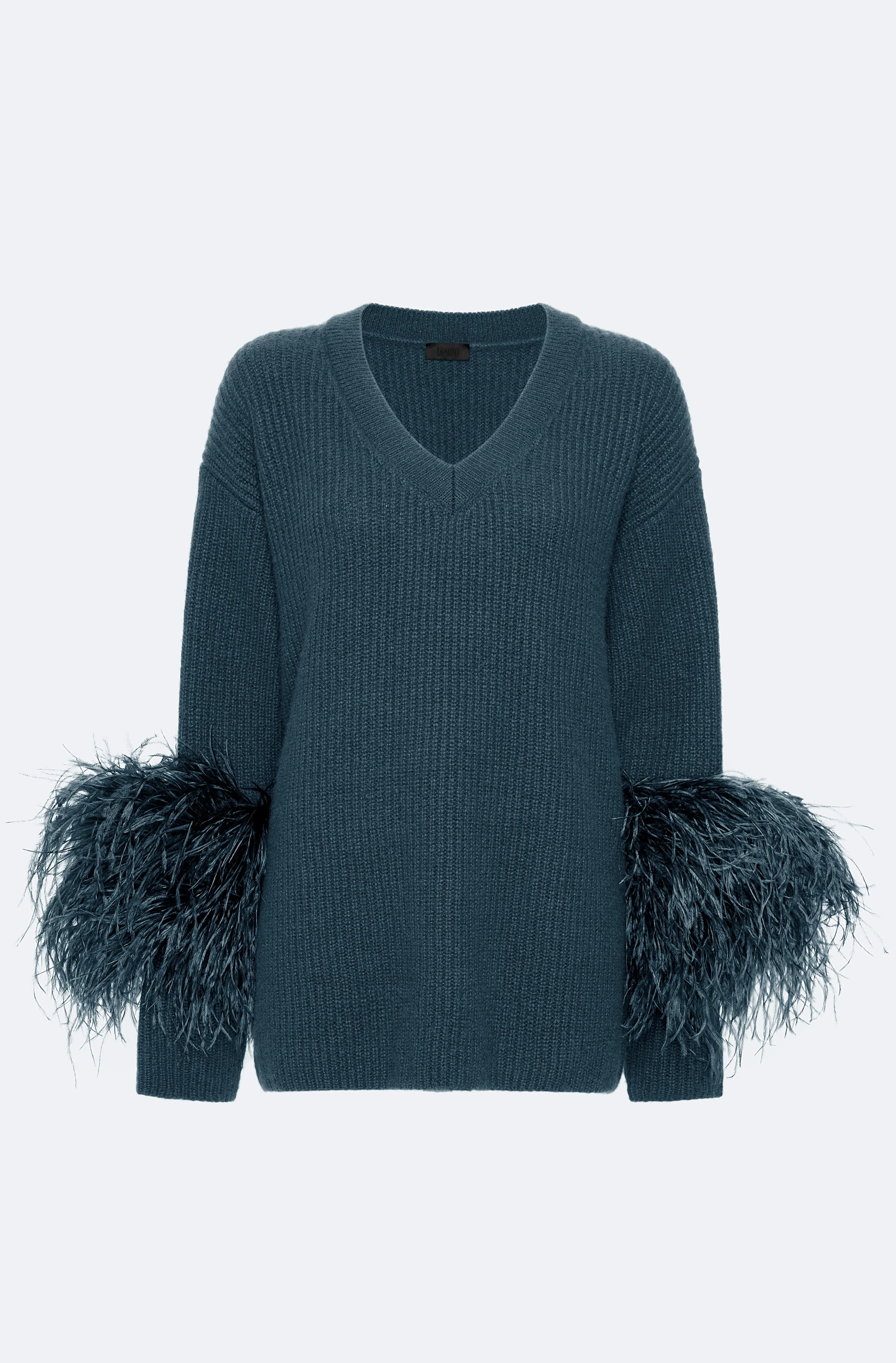 Cashmere V Neck Sweater With Feathers