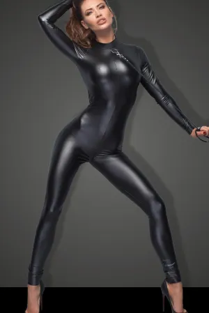 Catsuit with Leash features Ring Collar and Zippered Crotch