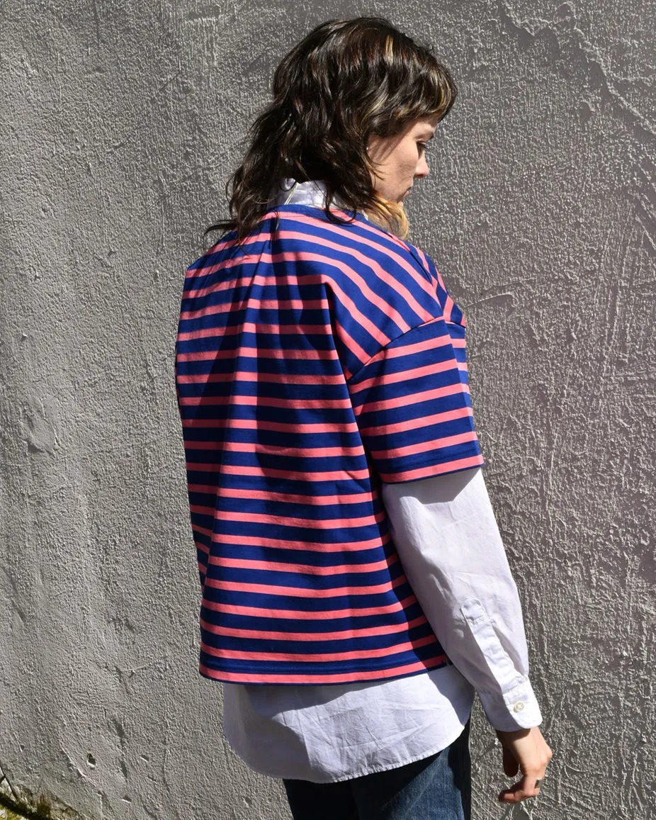 Chimala Blue & Pink Stripe Oversized Basque Tee