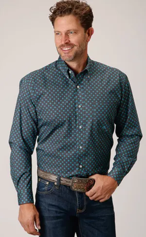 CL03-001-0326-2018 Roper Shirt L/S Geo Print Turq/Grey