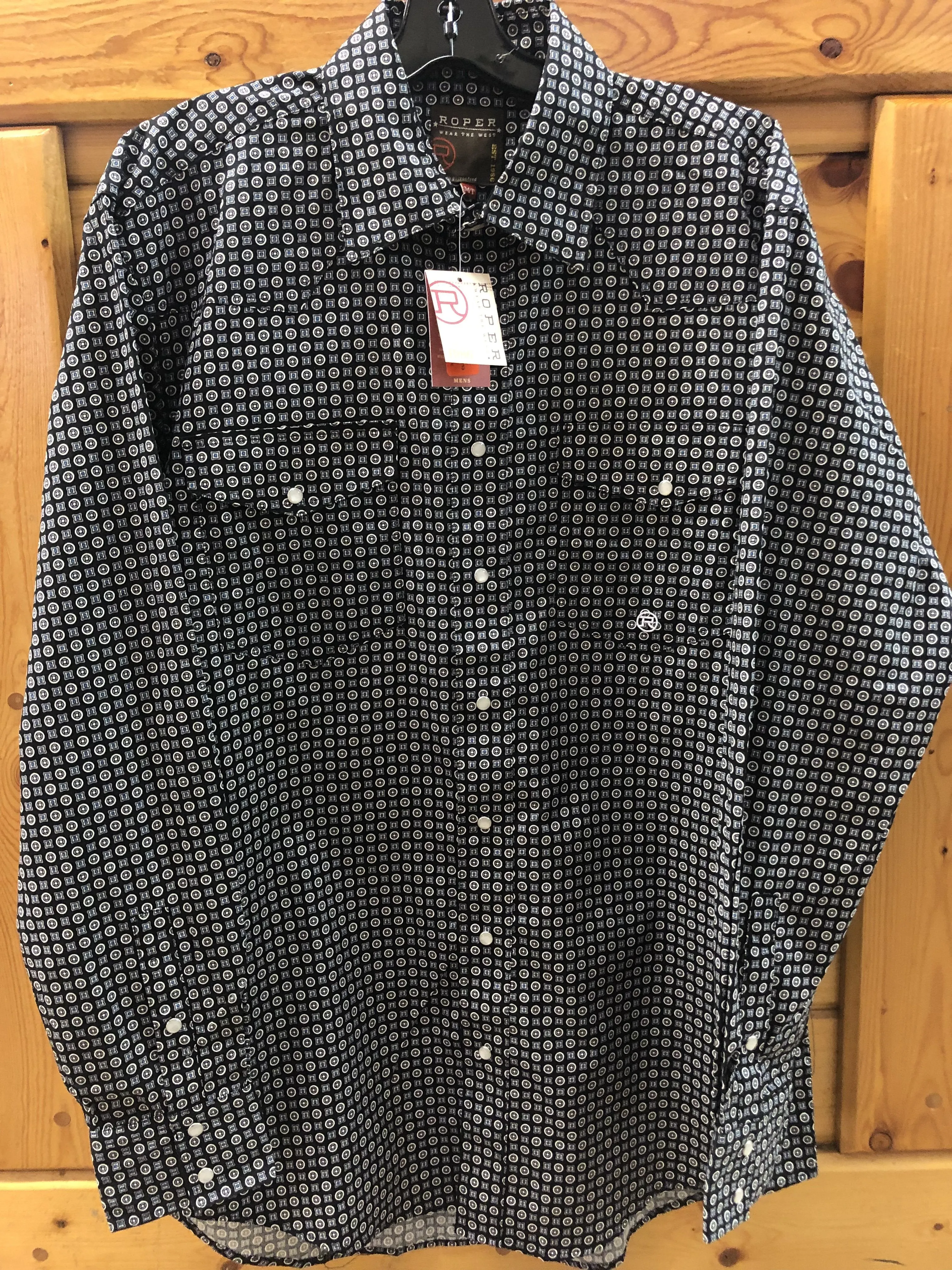 CL03-001-0725-0789-XLT-Black Roper Shirt L/S Circle Square Foulard - Snaps