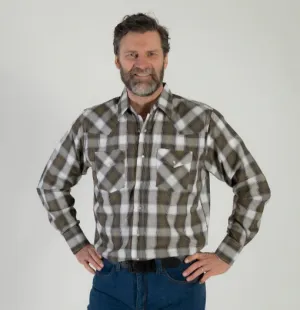 CLI30D02-L-Khaki MWG Mens L/S Snap Shirt -  Plaid