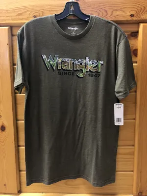 CLMQ6196E-M-Olive Mens T Shirt Wrangler Logo Since 1947