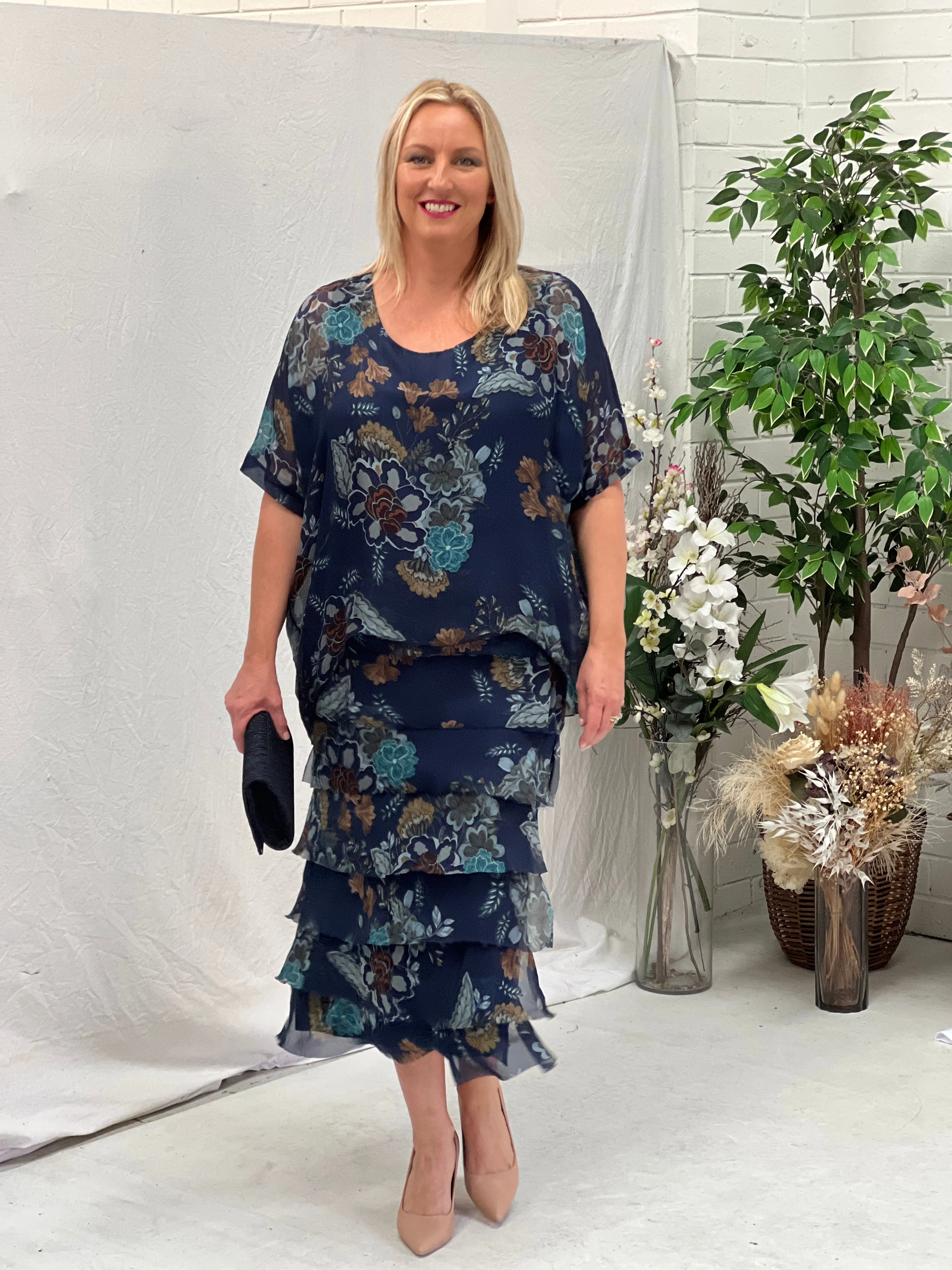 Clyde Night Bloom Silk Dress