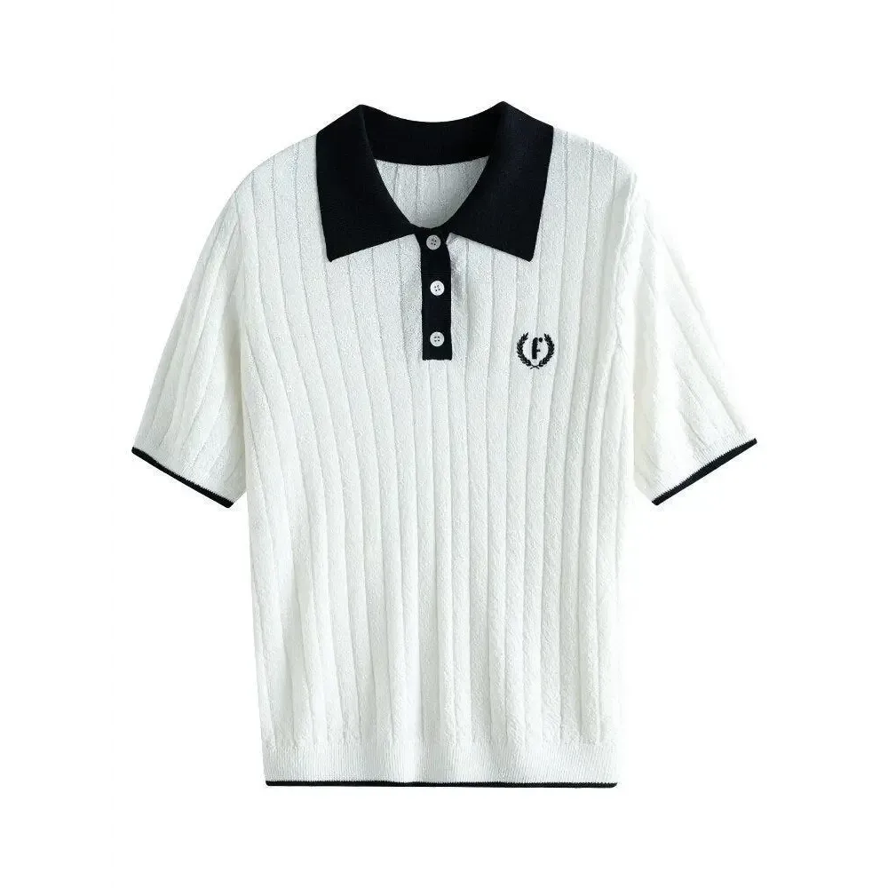 College Style Short Sleeve Sweater in Soft Acrylic Blend