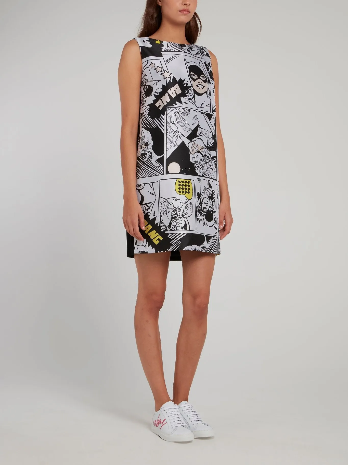 Comic Print Sleeveless Shift Dress