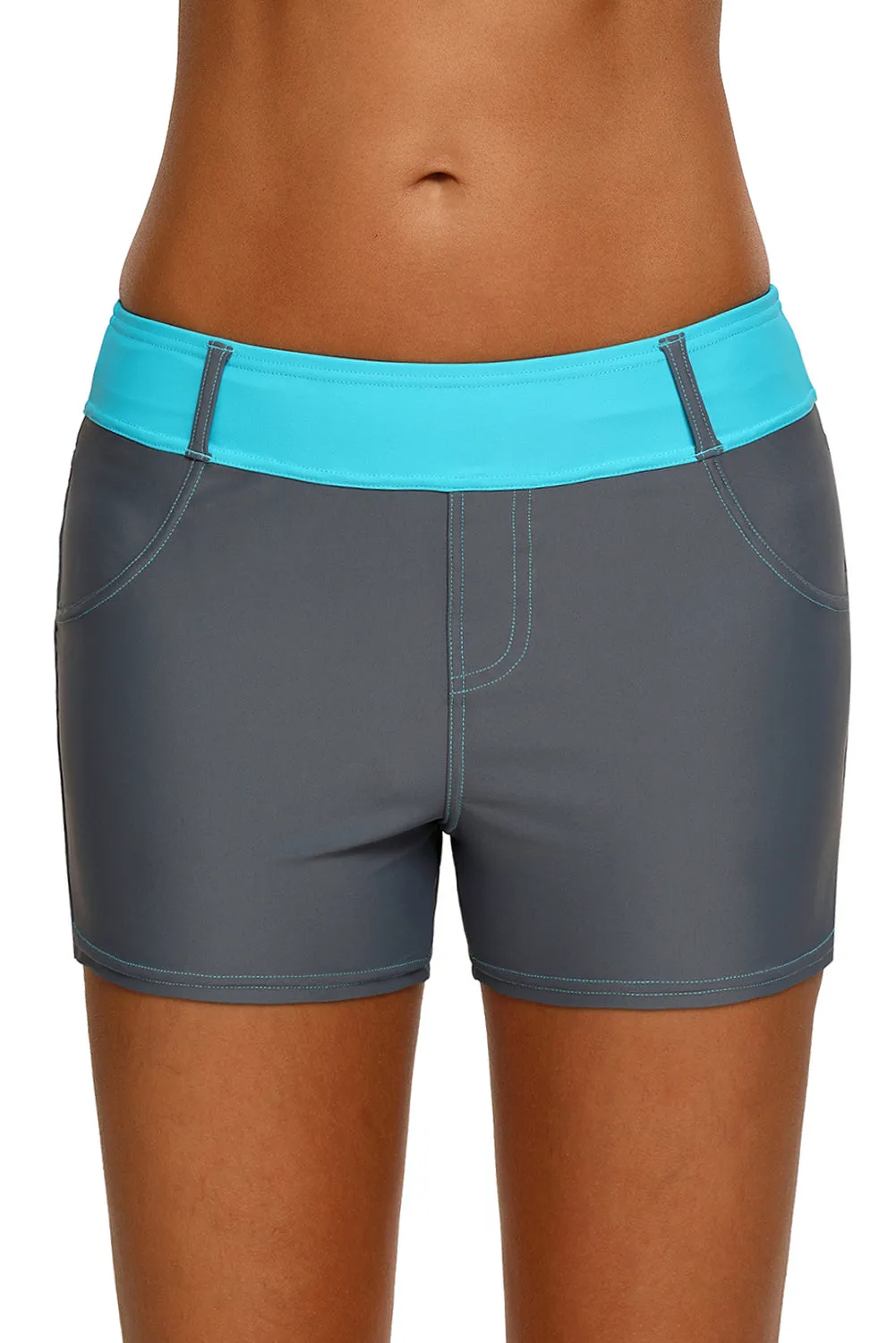 Coral Waistband Faux Denim Sports Shorts