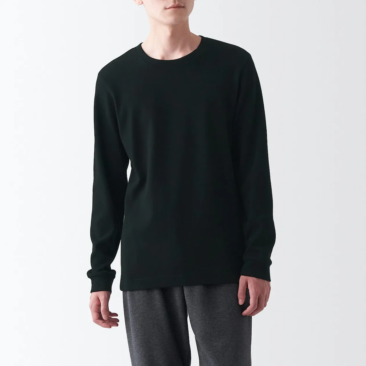 Cotton and Wool Crew Neck Long Sleeve T-shirt