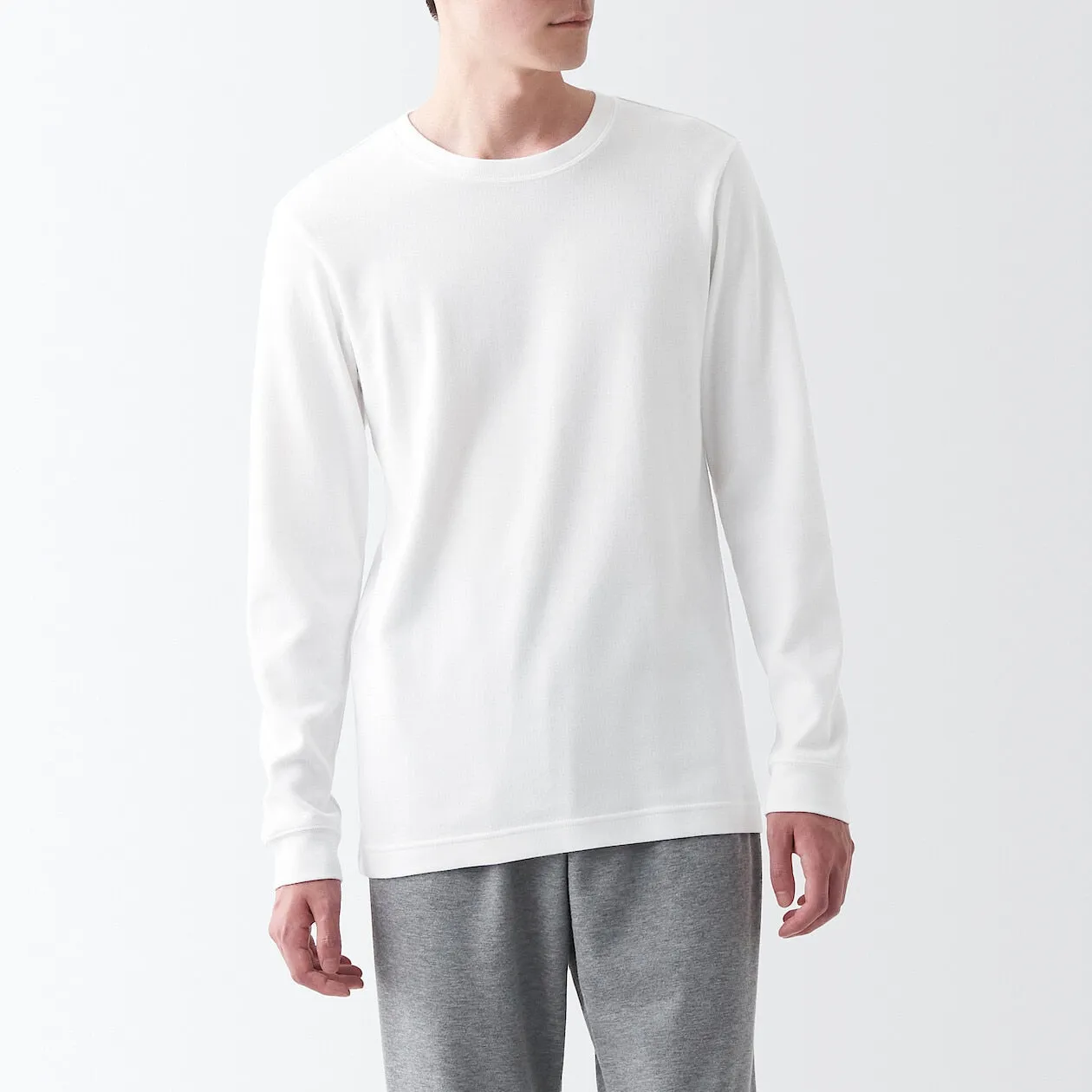 Cotton and Wool Crew Neck Long Sleeve T-shirt
