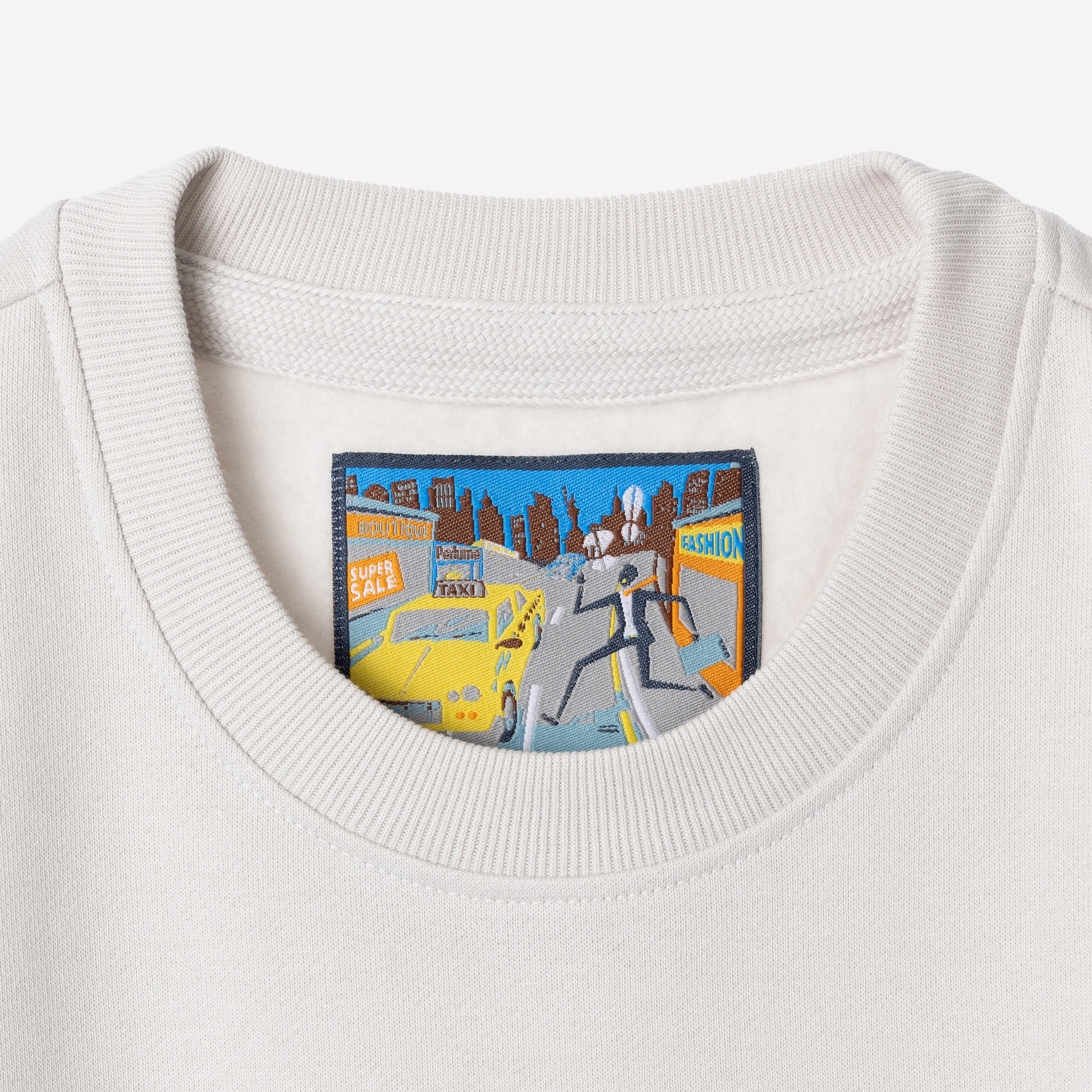 Crewneck Pullover Sweatshirt with Embroidered Icon - Oyster Mushroom / Shocked In Korean