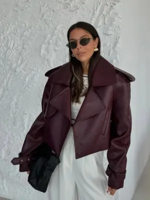 Cropped Oversized Leather Jacket | Bold & Edgy | Perfect for Layering