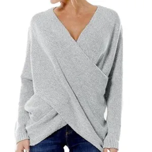 Crossroad Wrap Front Ribbed Knit Long Sleeve Sweater