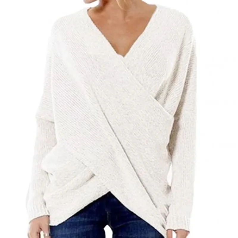 Crossroad Wrap Front Ribbed Knit Long Sleeve Sweater